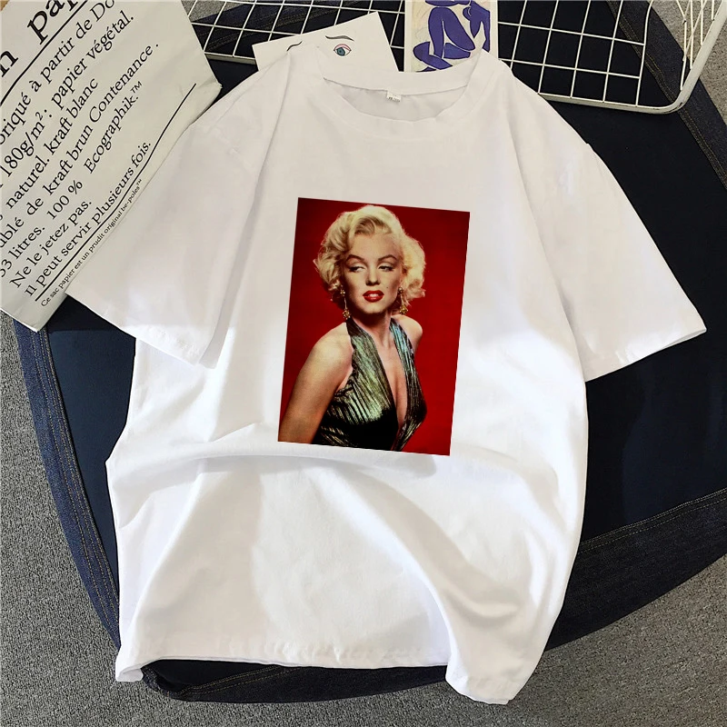 

Marilyn Monroe Print Women T-shirt Women Casual White Tops Graphic Tee Women Clothing Summer Short Sleeve Fashion ladies T-Shirt