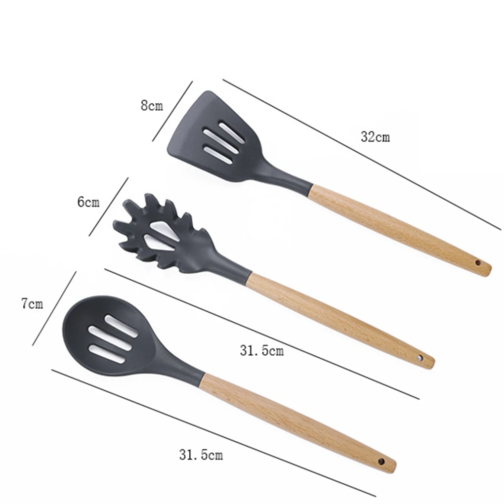 

Wooden Silicone Spatula Soup Ladle Slotted Shovel Spoon No-Stick Home Kitchen Cooking Tools
