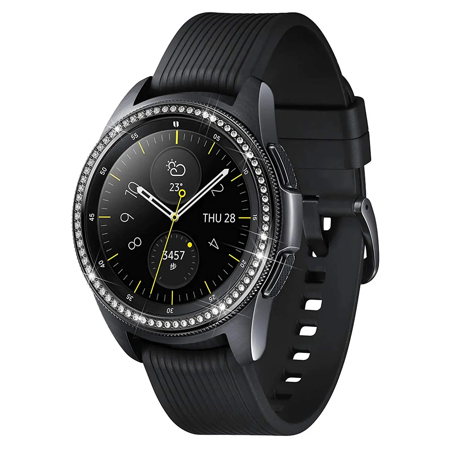 Black Бриллиантовая оправа кольцо для samsung Galaxy Watch 42 мм 46 мм металлический ободок кольцо клеющаяся крышка чехол для samsung gear S3 Classic/Frontier - Цвет: Black