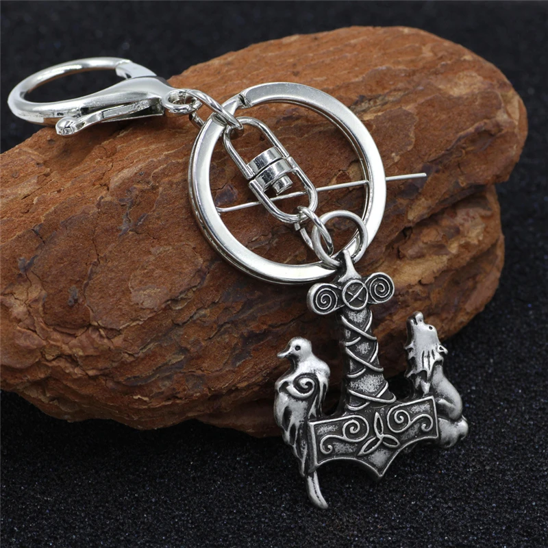 

Viking Thor's Hammer Wolf Head Pendant Men's Metal Keychain Vintage Accessories Unisex Fashion Jewelry Gifts