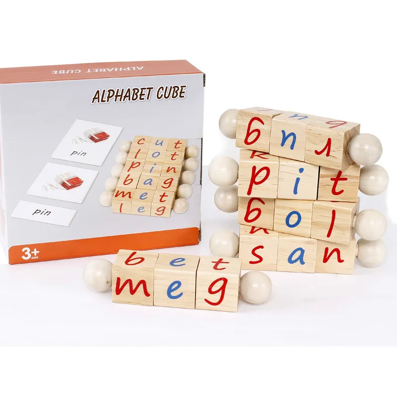 Phonics CVC word building block Game Alphabet Cube Puzzles Montessori Educational Wooden baby Letters Learning Toys 2-5 Years | Игрушки и