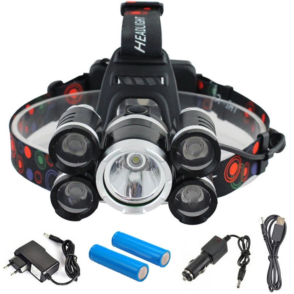 

LED Headlamp Adjustable Focus Camping Headlight 5 LED Headlamp Rechargeable 18650 Battery Suitable For Camping And Fishing