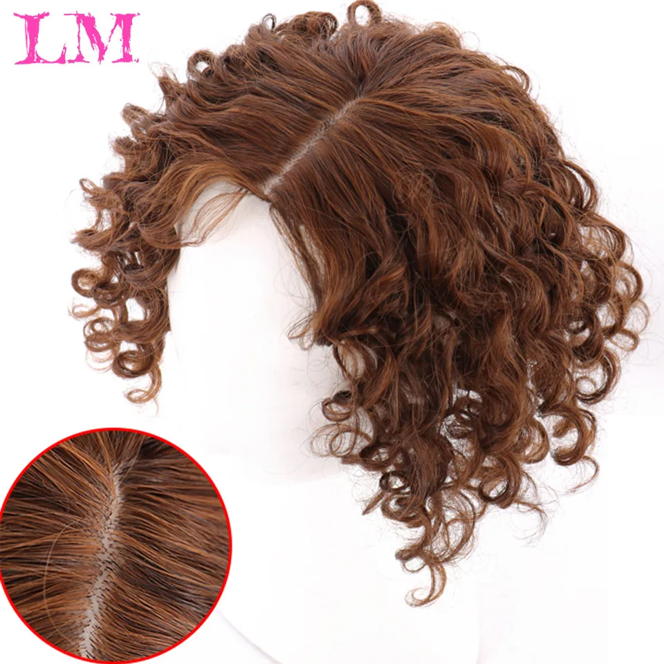 LM Wig Female Head Replacement Block Curly Hair Corn Beard Simulation Perm Partial Top Realistic Replacement Piece