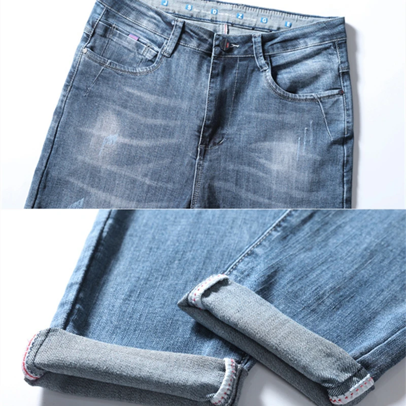 

Spring Classic Men's Jeans 2021 Blue Cotton Slim Fit Denim Pencil Pants Joggers Streetwear Clothing Cowboys Casual Trousers Man