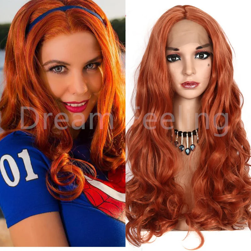 24Inches Orange Ginger  Loose Deep Wave 13x4 HD Lace Front Wig Heat Resistant Long Wave Hair Drag Queen Cosplay Wigs for Women