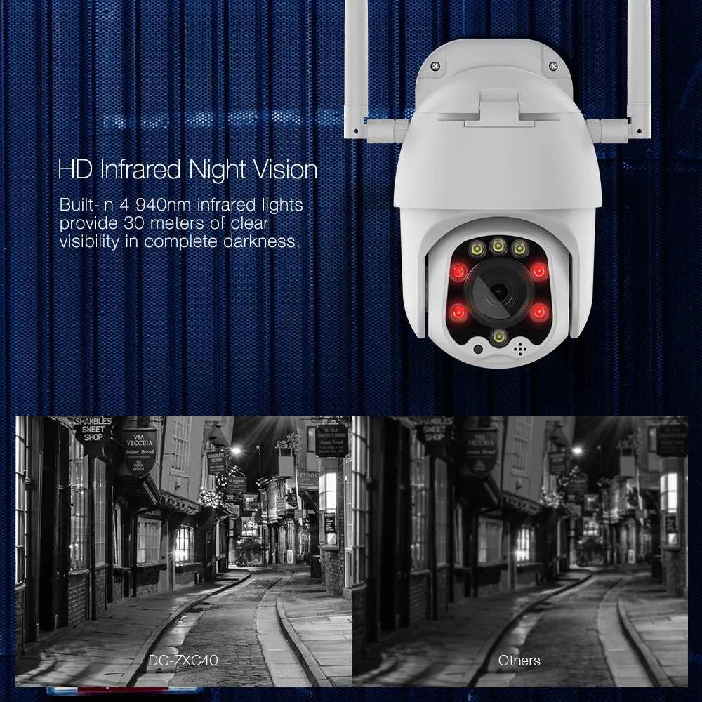 DIGOO DG-ZXC40 320 ° PTZ IP-камера 1080P 8-светодиодная WIFI Уличные скоростные купольные камеры