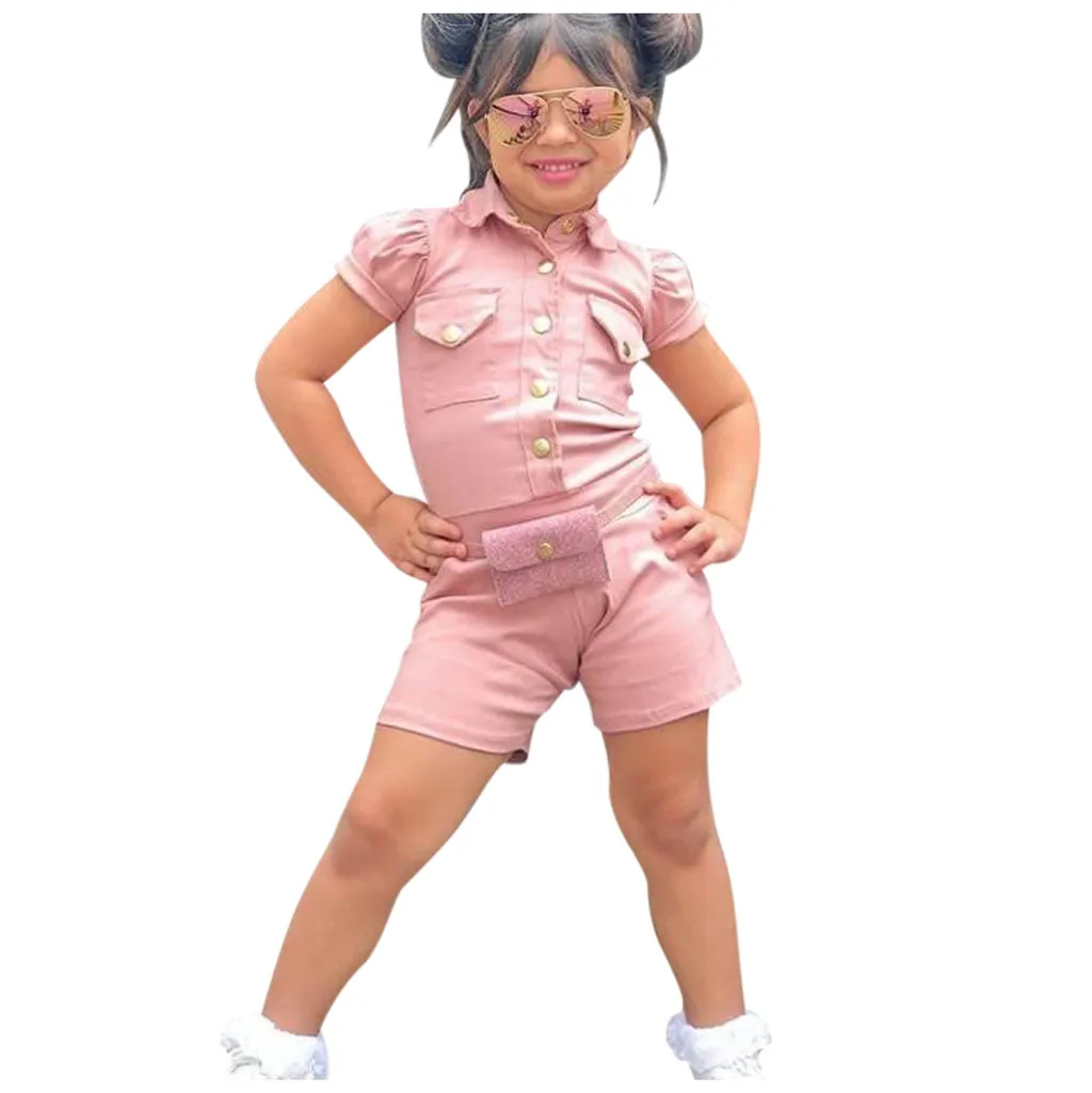 Комбинезон для маленьких девочек с коротким рукавом на пуговицах | Мать и ребенок