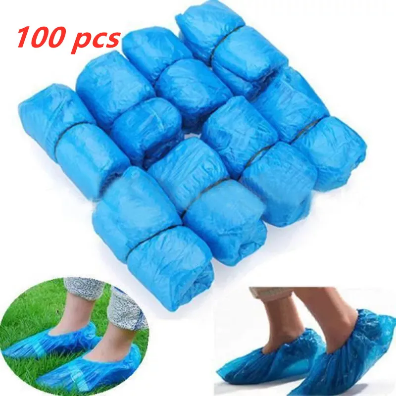 

100 Pcs Disposable Plastic Shoe Covers Cleaning Overshoes Outdoor Rainy Day Carpet Cleaning Shoe Cover Waterproof Shoe Covers