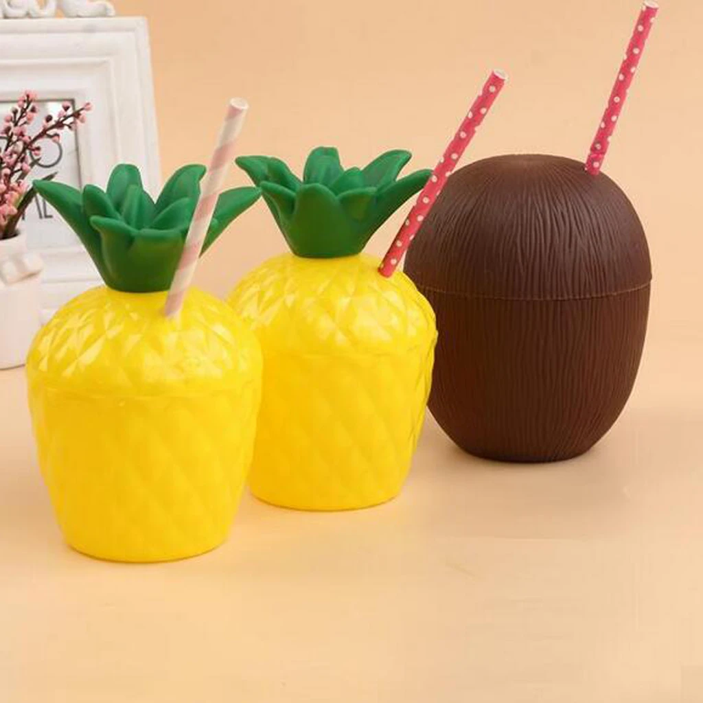 

Упаковка из 12 быстропластиковых чашек для напитков в виде ананаса и кокоса с соломинкой от Вечерние ка