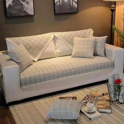 Чехлы для дивана для гостиной серого цвета, с плюшевой подушкой, современный минималистический угловой полотенце для сиденья.