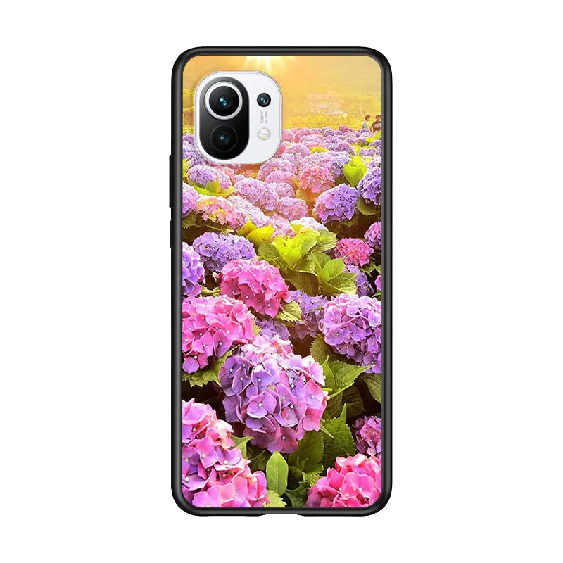 

Flower Blue Purple for Xiaomi Mi 11 10T Note 10 Ultra 5G 9 9T SE 8 A3 A2 A1 6X Pro Play F1 Lite 5G Black Phone Case