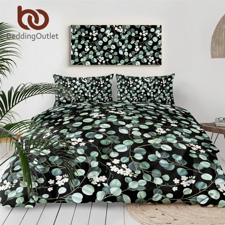 Пододеяльник BeddingOutlet из эвкалипта с рисунком листьев растений набор 3 предметов