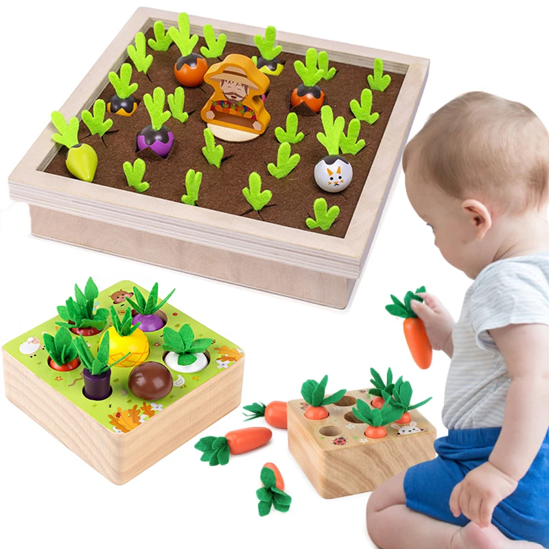 

Montessori toy set wooden toys baby pull carrot shape matching size cognitive puzzle children wooden baby toys