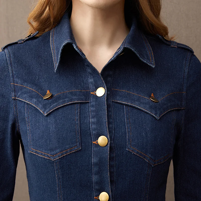 Женское однобортное джинсовое платье Aswinfon облегающее средней длины с отложным