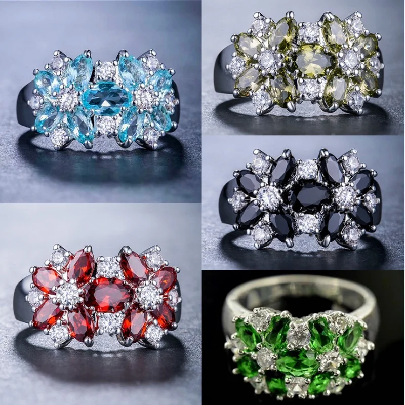 

Mifeiya Classic Flower Floral Crystal Ladies Ring with AAA Cubic Zircon Rhinestone for Women Wedding Engagement Party Jewelry