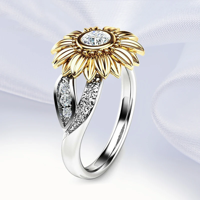 Модные ювелирные изделия серебряное кольцо милое с цветком подсолнуха из