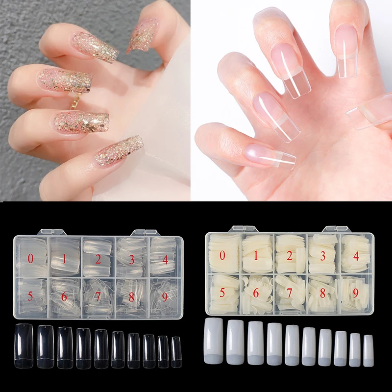 

Wholesale 1-13Box Acrylic False Nail Square Cover Clear Natural Press On False Nail Tips French Nails Art Manicure Tools
