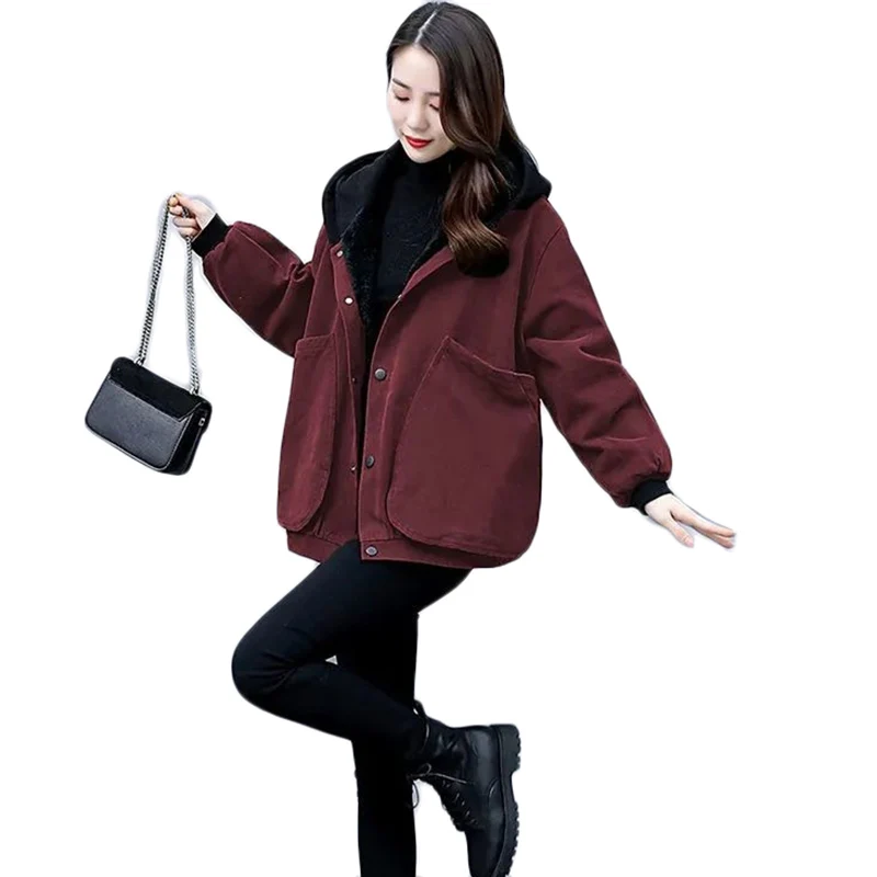 

Womens Trench Coat Spring Autumn Korean Loose Casual Outerwear Hooded Baseball Uniform Plus Size Plus Velvet Parker Overcoat 4XL