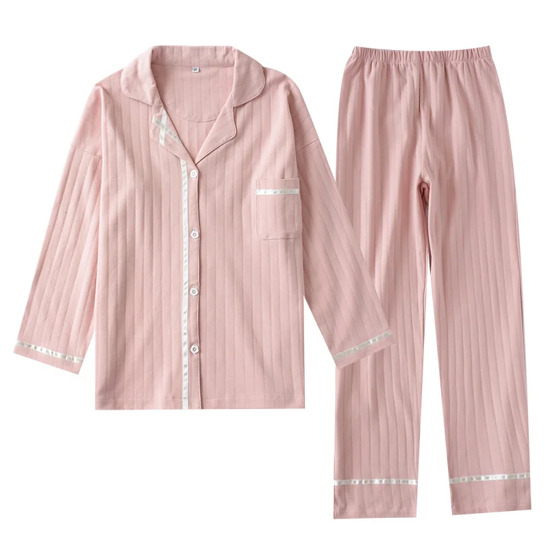 

Japanese Style New Cotton Pajamas Suit Women's Striped Long Sleeve Breathable Pijamas Ladies Lapel Soft Pyajmas Female Sleepwear