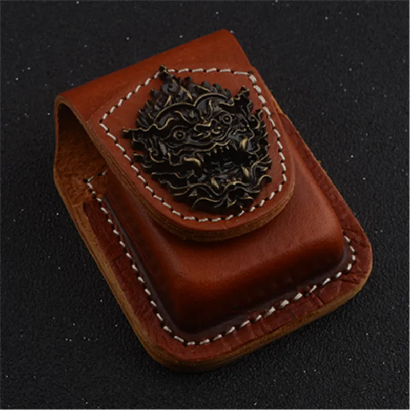 Кожаный чехол с высокой винтажной латунной пряжкой для зажигалки портативный