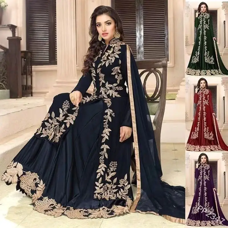 

long sleeve dress with retro ethnic embroidered india style women dress