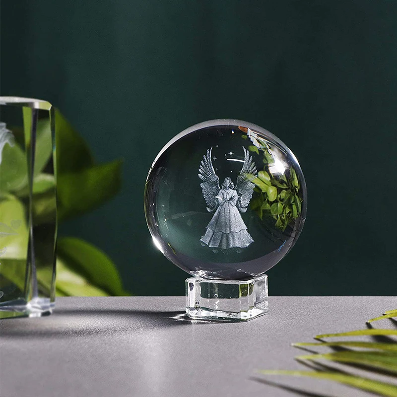 

Хрустальный шар, 60/80 мм, 3D внутренний резной Ангел хранитель, миниатюрный стеклянный шар, религия, украшение для дома, детские подарки