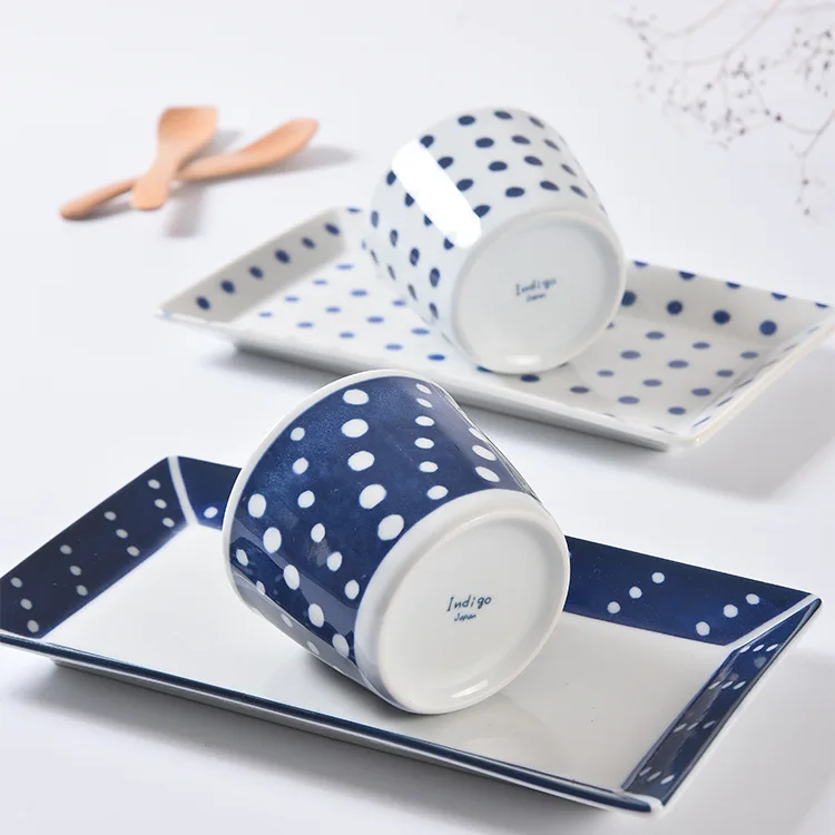 Indigo Lightweight Porcelain Plate Coffee Pot Meal Cup Spoon Six Enter Gift Box Set Japanese Imported Exhibition Wedding Gifts | Дом и сад