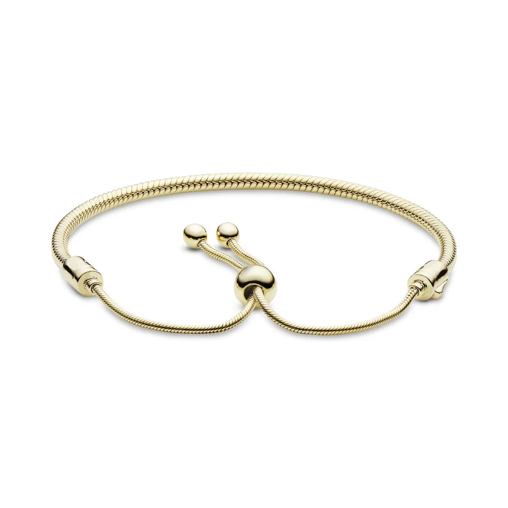 

925 Sterling Silver Gold Bracelet Moments Snake Chain Slider Bracelet for women jewelry gift