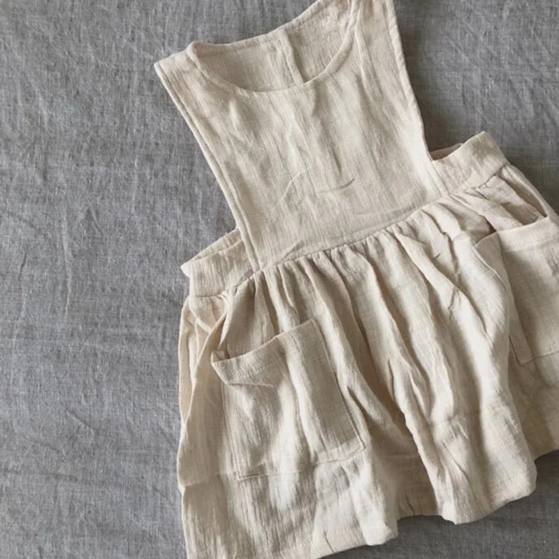 

Kids Baby Girls Dress Casual Summer Clothes Cotton Linen Sleeveless Pocket Solid Color Toddler Girls Dresses Children Clothing