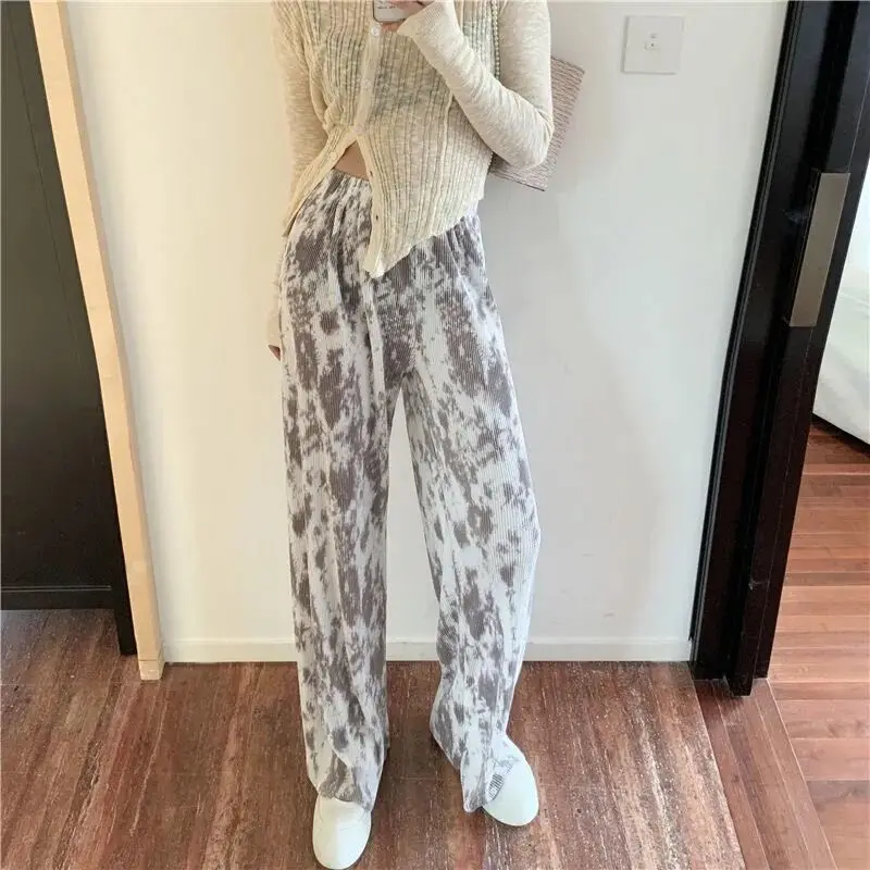 

2021 new wide leg pants summer thin ice minority design tie dyed wide leg pants women's summer loose and thin