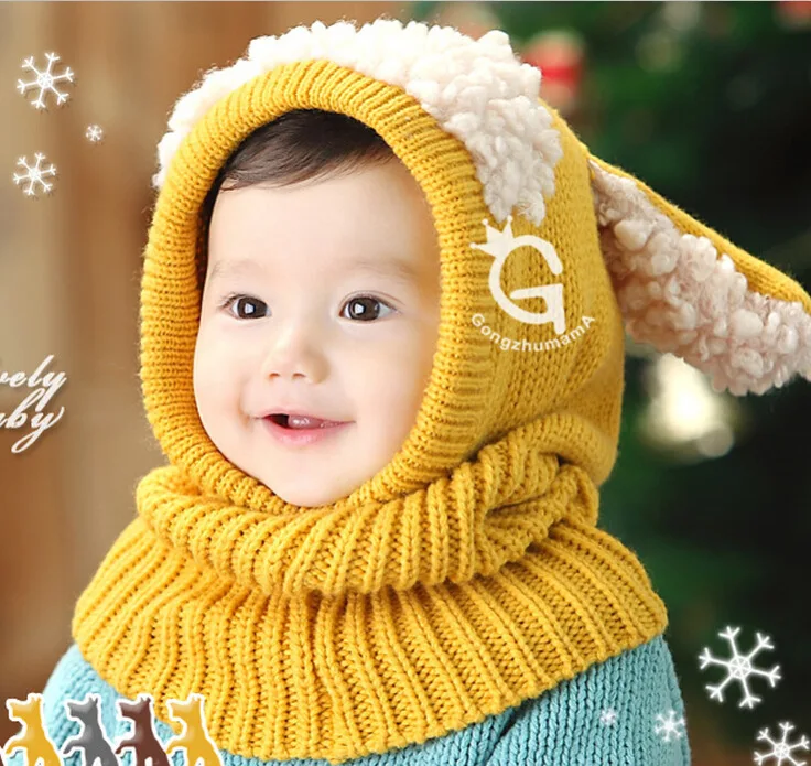 

lovely Children Winter Hats Ears Girls Boys Children Warm Hats Scarf Set Baby Bonnet Enfant Knitted Cute Hat for Girls Boy Hat
