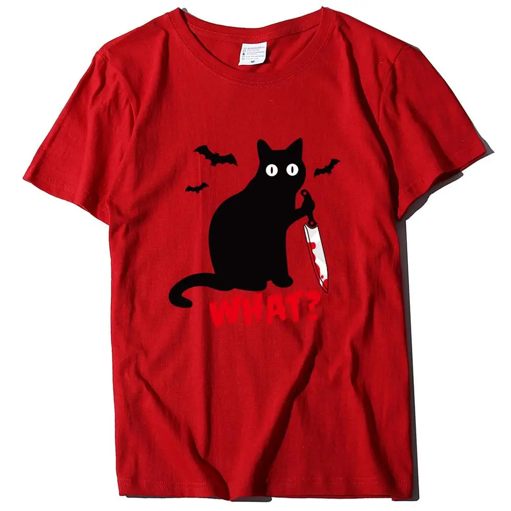 T Shirt Women 2020 What Bloody Dagger Cat Printed Casual Loose Top Tees 100% Cotton O Neck Plus Size Tee | Женская одежда
