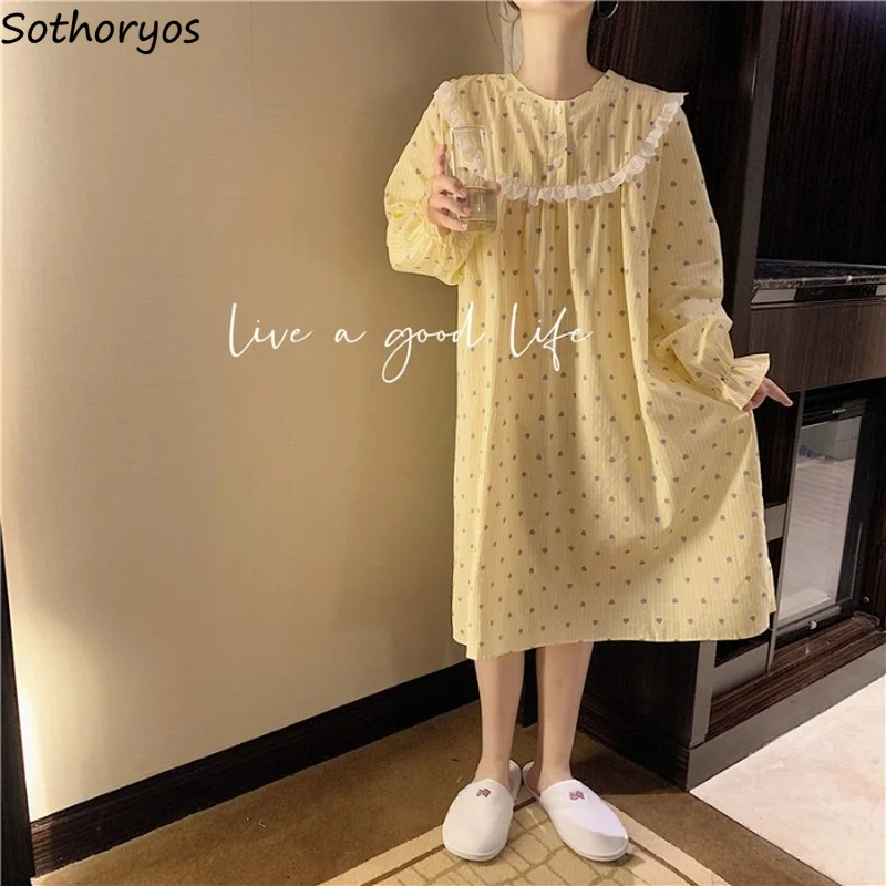 

Princess Casual Nightgowns Women Simple Loose Lace Print Homewear Female Chic O-neck Korean Trendy Sleepwear Straight Nightdress