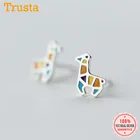 Серьги-гвоздики Trusta из стерлингового серебра 100% пробы, милый цвет, 7 х8 мм, подарок для девочек и детей DS905