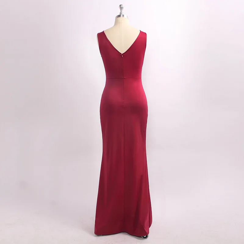 Красное простое вечернее платье русалки 2019 изящное в пол без рукавов с двойным