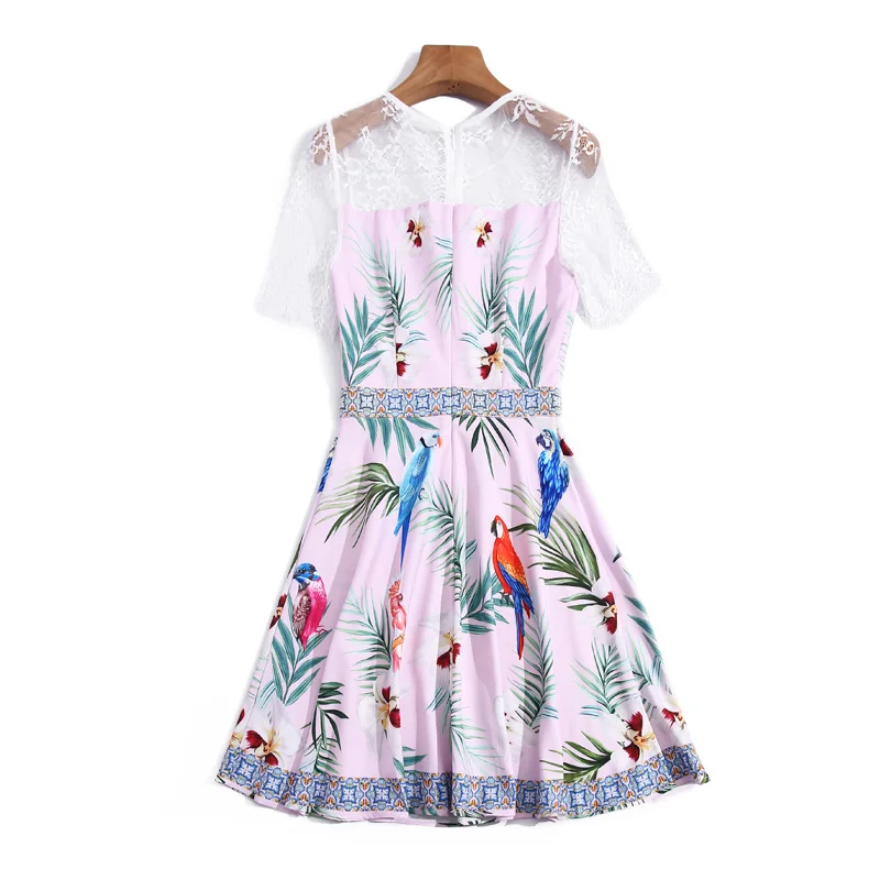 

Fashion Summer New Women'S Casual Holiday Beach Party Exquisite Dazzling Diamond Lace Short Sleeve Patchwork Print Mini Dress
