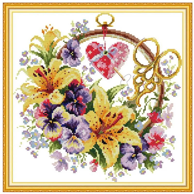 

Flower Basket Handmade Needlework Counted 14CT Printed Cross Stitch Embroidery E56C