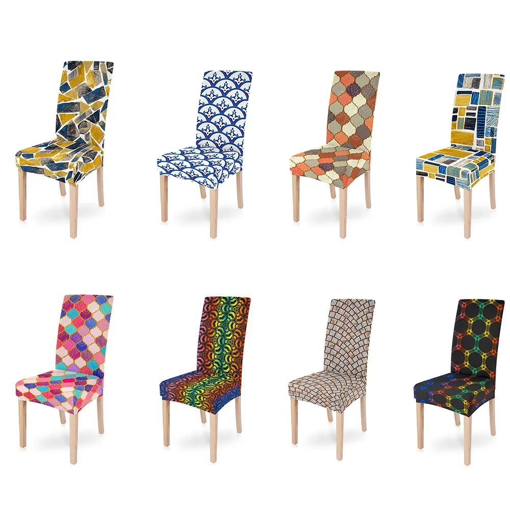 Чехлы на стулья из спандекса с геометрическим принтом эластичные чехлы сиденья