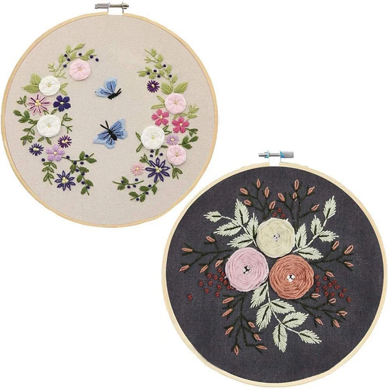 

DIY Embroidery Starter Kit Cross Stitch Kit Including Hoops, Stamped Embroidery Cloth, Color Threads (2 PCS)