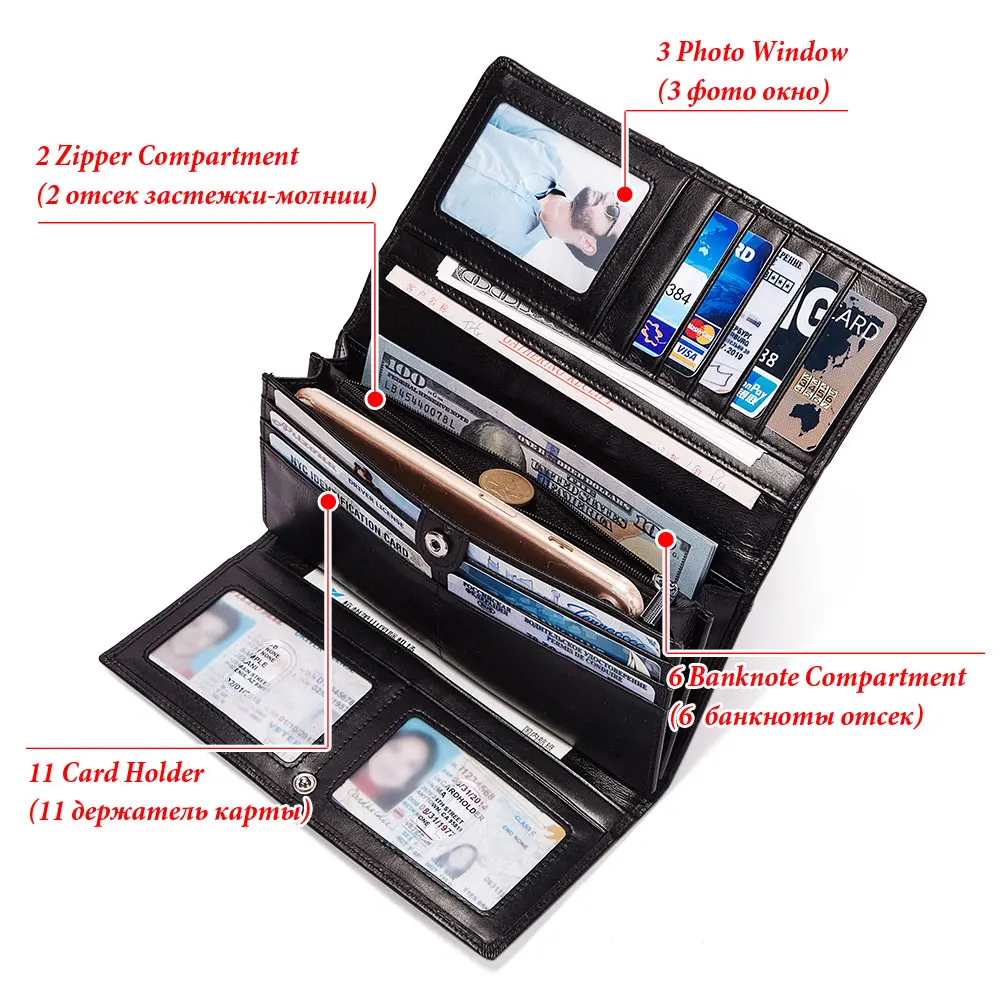 Женский кошелек из натуральной кожи RFID блокирующий Длинный чехол для монет