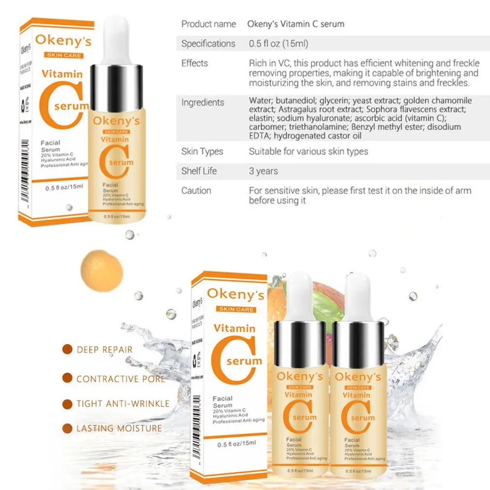 

Okeny'S Vitamin C Serum For Freckles Dark Spots Facial Skin Essence Skin Tone Vitamin C Skin Serum 15Ml