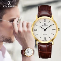 starking japan quartz watch men fashion top brand all black genuine leather sapphire business wristwatch retro male clock 3atm