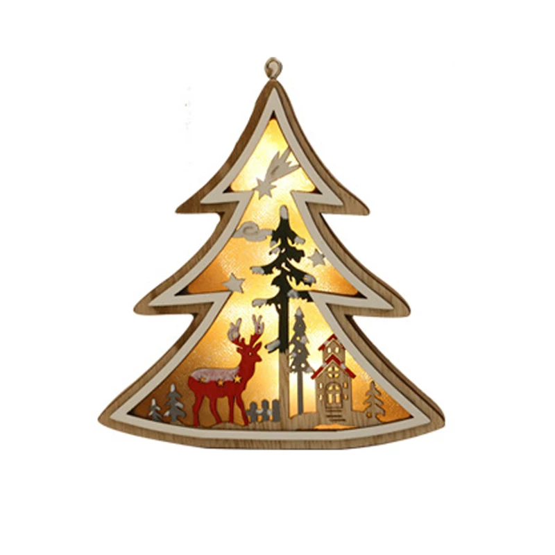 Christmas Tree Праздничное освещение, Рождество дерево светодиодные фонари украшения открытый батарея работает Деревянный светильник Снежинка домашнее украшение, подвесные лампы - Испускаемый цвет: Christmas Tree
