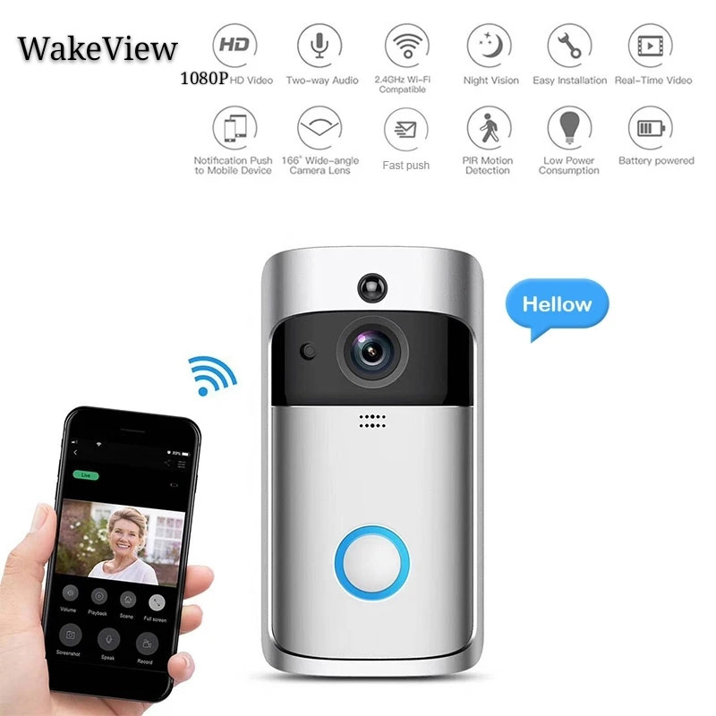 WakeView 1080P Smart дверной звонок Камера Wi-Fi Беспроводной видеовызова Дверь Видео домофон видео-глаз дверной звонок в квартиру кольцевой для мобильного телефона безопасности дома PIR приложение