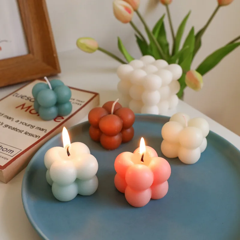 

Самодельная ароматическая свеча в форме кубика-пузыря, подарок на день рождения, креативный декор в скандинавском стиле для спальни, соевые свечи