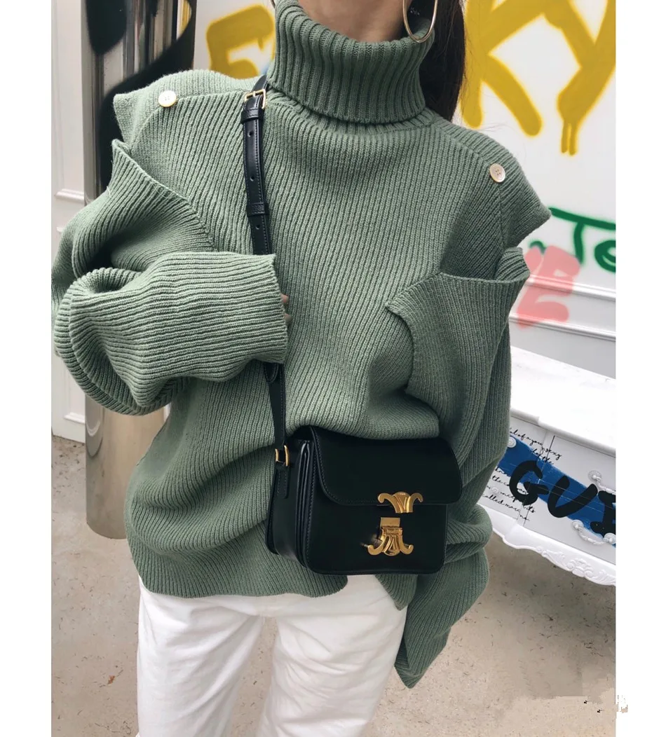 High Street, Модный женский свободный пуловер, джемпер, корейский, Осень-зима, водолазка, вязаный, с открытыми плечами, толстый свитер