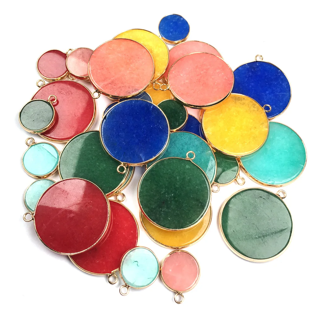 

Natural Stone Pendants Round Colorful Semi Precious Stone Charms for Jewelry Making Necklace Bracelet Earrings Gift
