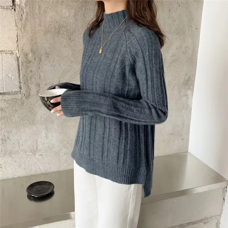 

Korean Style Loose Sweater Women Pullover Casual Half Turtleneck Long Sleeve Knit Sweater Female Jumpers solid basic sweater