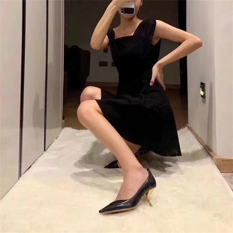 Scarpe donna/Женская обувь; туфли-лодочки с острым носком; однотонные черные женские туфли-лодочки без застежки на высоком каблуке; женская обувь; Zapatos De Mujer