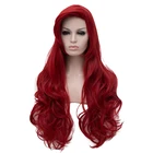 Длинный парик для косплея Ариэль, термостойкий искусственный волос с волнистыми волосами, короткая Русалочка красного вина, кролик Джессика, с шапочкой